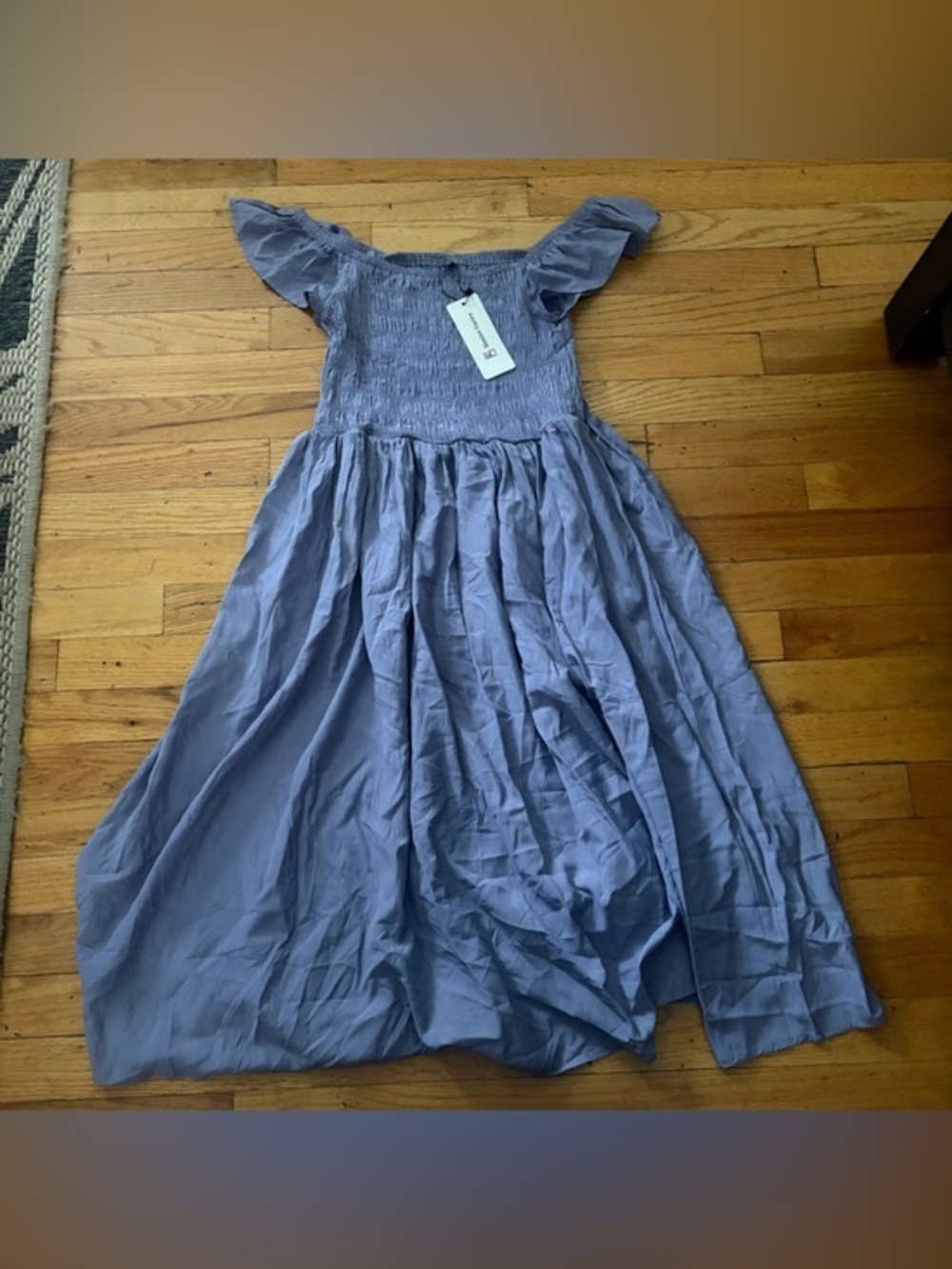 Periwinkle Smocked Midi Dress Flutter Sleeve Cottagecore Flowy Spring Size L